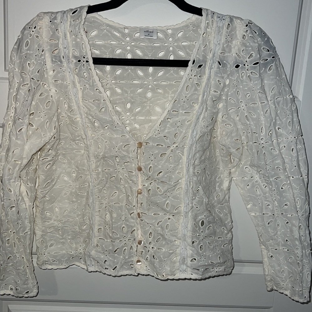 Wilfred cream color button up blouse top size medium